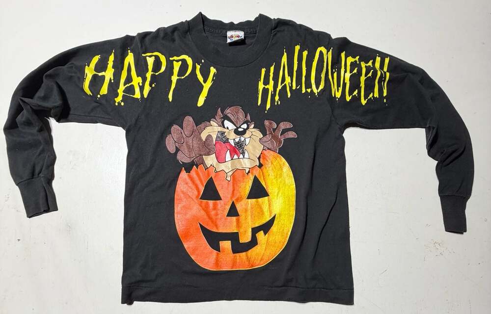 VTG 1996 Looney Tunes Taz Tasmanian Devil Halloween Pumpkin Long Sleeve Kids L